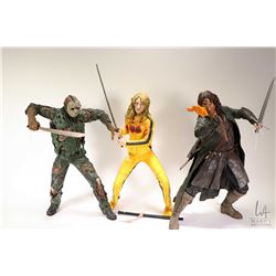 Three Neca figures including 17" Freddy from Friday the 13th, Kill Bill figure and Aragon figure fro