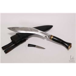 Sheathed Kurkri knife with 10" blade, missing one of the small knives, possible was movie prop, no c