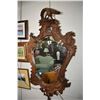 Image 1 : Antique European hand carved bevelled wall mirror with bird motif finial, overall height 46". Note: 