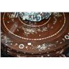 Image 2 : Rosewood heavily mother-of-pearl 36" round table with four nesting stools, hand carved detail and ba