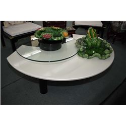 Quality modern two tier coffee table with pearl acrylic lower tier and glass upper on black from, 60