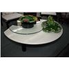 Image 1 : Quality modern two tier coffee table with pearl acrylic lower tier and glass upper on black from, 60