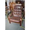 Image 1 : Mid century style button tufted open arm leather parlour chair matches lots 338 and 339