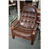 Image 1 : Mid century style button tufted open arm leather parlour chair matches lot 338 and 339