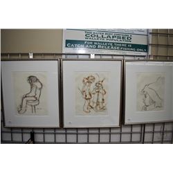 Three framed original pencil drawings including two pencil and watercolour 11  X 8 1/2   and a 10  X