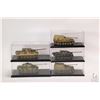 Image 1 : Five die cast 1:72 scale miniature military tanks in display cases