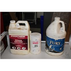 Selection of cleaning products including 2 lb. container of Prochem Oxy Plus, a 3.78 ltr. jug of Pro