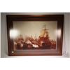 Image 1 : Framed open edition print of a tall ship battle. Note: No Shipping. Local Pickup Only