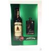Image 1 : Jameson triple distilled Irish Whisky in 750ml bottle with polished metal flask in presentation box.