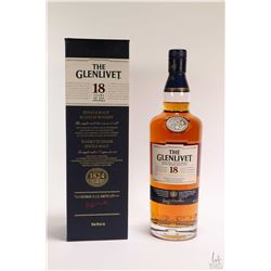 The Glenlivet 18 yr. single malt Scotch whiskey in 750ml bottle with cardboard sleeve. Note: No Ship