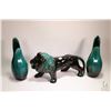 Image 1 : Three pieces of Blue Mountain Pottery including lion 17" in length and a pair of matched vases