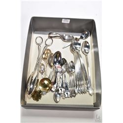 Selection of silver plate collectibles including eight ice-cream parlour spoons, six coffee spoons, 