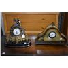 Image 1 : Antique cast figural clock on wooden plinth and modern mantle clock with applied map decoration, bot
