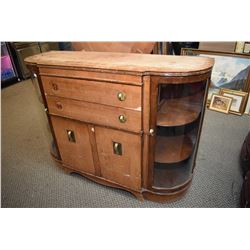 Curved glass art deco walnut display sideboard made by Knechtel 53" wide- needs tlc