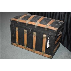 Oak bound dome top antique steamer trunk