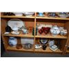 Image 1 : Shelf lot including china and porcelain, ginger jars, tureen, silver overlay double glass cruet, lus