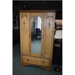 English oak single mirrored door wardrobe with drawer in base, 74" in height