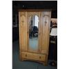 Image 1 : English oak single mirrored door wardrobe with drawer in base, 74" in height