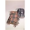 Image 1 : Burberry double fringed scarf and hat, note assume not authentic