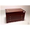 Image 1 : Lady's three drawer jewellery box with flip lid, fold out mirror and inlaid marquetry top, includes 