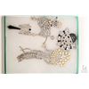 Image 1 : Three crystal brooches including crystal and pearl like lady walking a poodle 5", a Harlequin figure