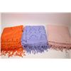 Image 1 : Three large fringed silk pashminas, two with beaded and embroidered detailing