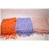 Image 1 : Three large fringed silk pashminas, two with beaded and embroidered detailing