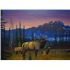 Image 2 : Framed acrylic on canvas painting of a caribou in a mountain meadow, signed by artist G. Wesley, 24"