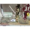Image 2 : ASSORTED CRYSTAL WARE, GOLD TONE FIGURE, & RED GLASS CANDLE STICK