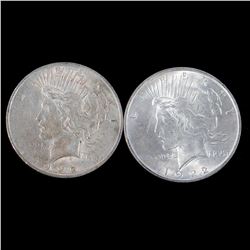 Two 1922 $1 Peace Silver Dollar Coins