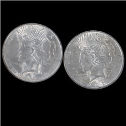 Two 1922 $1 Peace Silver Dollar Coins