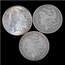 Three $1 Morgan Silver Dollar Coins 1900, 1902, 1904