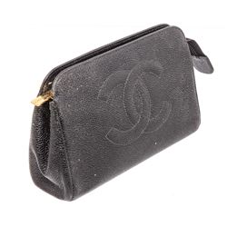 Chanel Black Caviar Leather Timeless CC Cosmetic Pouch