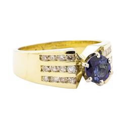 1.44 ctw Blue Sapphire And Diamond Ring - 14KT Yellow Gold