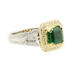 3.11 ctw Square Step Emerald And Diamond Ring - 18KT White And Yellow Gold