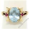 Image 1 : Retro 14kt Yellow Gold 2.18 ctw Aquamarine Solitaire and Synthetic Ruby Ring