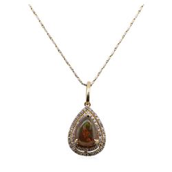 2.36 ctw Opal and Diamond Pendant With Chain - 14KT Yellow Gold