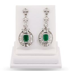 2.25 ctw Emerald and 2.55 ctw Diamond 14K White Gold Earrings