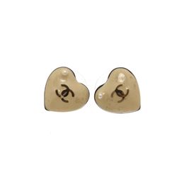 Chanel Cream Black CC Logo Heart Earrings