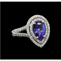 1.75 ctw Tanzanite and Diamond Ring - 14KT White Gold