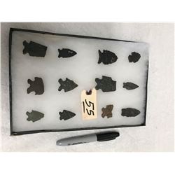 Frame of (12) Paleolithic Arrow/ Spear Points