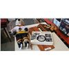 Image 1 : CHALKWARE BILLIARDS FIGURE, TEAK BOARD, HARLEY DAVIDSON HARDCOVER BOOK AND CANUCKS BEAR