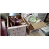Image 1 : BOX OF CHINA, SPODE FIGURES, ART GLASS VASES