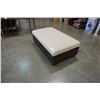 Image 2 : LEATHER LOOK STORAGE OTTOMAN WITH FABRIC UPHOLSTERED LID