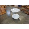Image 1 : 2 TIER ROUND MODERN METAL ROLLING GLASSTOP ENDTABLE