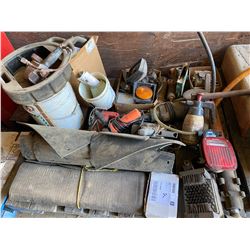 SKID LOT OF MISC ELEC TOOLS, LIGHTS, PARTS, ETC