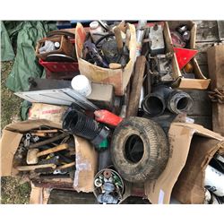 SKID LOT OF MISC HARDWARE, TOOLS, PARTS