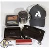 Image 1 : FLAT OF EDDIE BAUER HAT,ZIPPO POCKET KNIFE, LEATHER