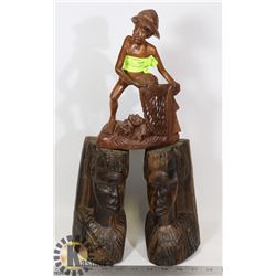 LOT OF 3 WOODEN STATUE