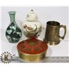 Image 1 : LOT OF 4 CERAMIC VASES AND BRASS WARE